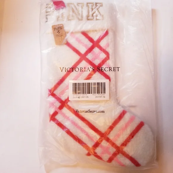PINK Victoria's Secret Holiday Stocking - Red and Pink Plaid - Picture 2 of 2